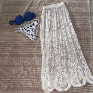Victoria's Secret Blue Swimin Top, Bikini with White Lace Skirt